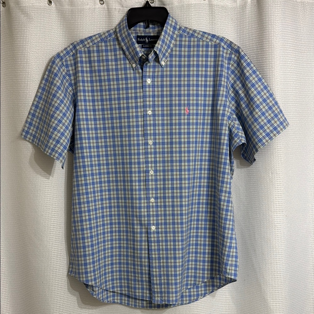 Men’s Polo by Ralph Lauren Blue Plaid button down short sleeve Shirt. Size XL - Picture 1 of 8
